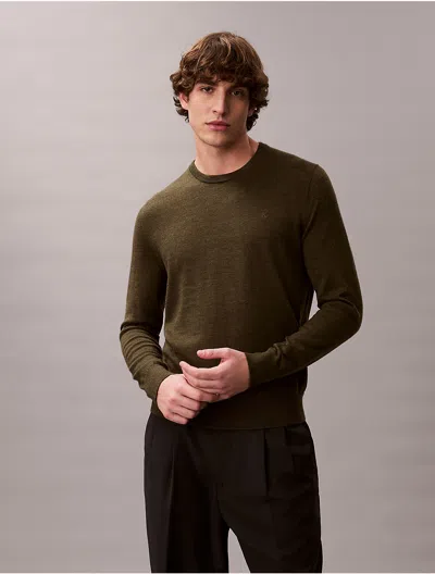 Calvin Klein Men's Extra Fine Merino Blend Crewneck Sweater In Green