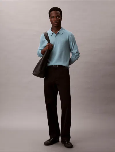Calvin Klein Men's Extra Fine Merino Blend Polo Sweater In Blue