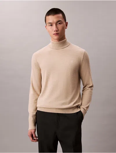 Calvin Klein Men's Extra Fine Merino Blend Turtleneck Sweater In Neutral