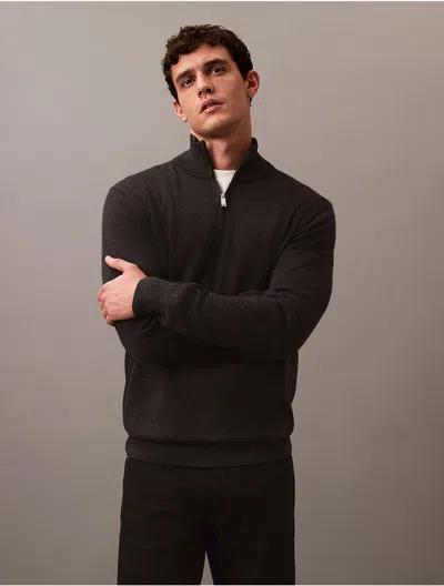 Calvin Klein Men's Extra Fine Merino Wool Blend Quarter Zip Sweater In Gunmetal Heather