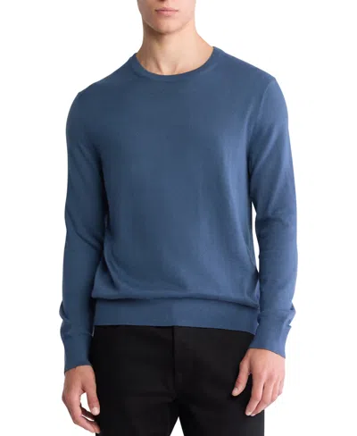 Calvin Klein Men's Extra Fine Merino Wool Blend Sweater In Gray Blue Heather