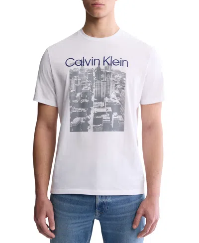 Calvin Klein Men's Faded City Logo Graphic T-shirt In Brilliant White