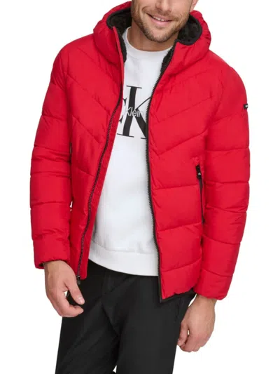 Calvin Klein Men's Faux Fur Hooded Pufferjacket In Deep Red