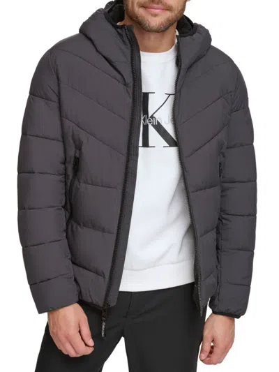 Calvin Klein Men's Faux Fur Hooded Pufferjacket In Iron