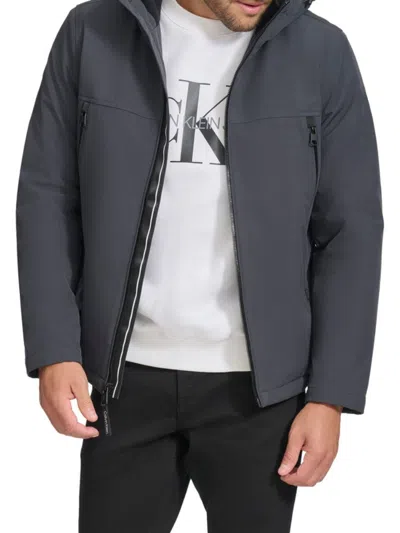 Calvin Klein Men's Faux Fur Lined Hooded Zip Up Jacket In Iron