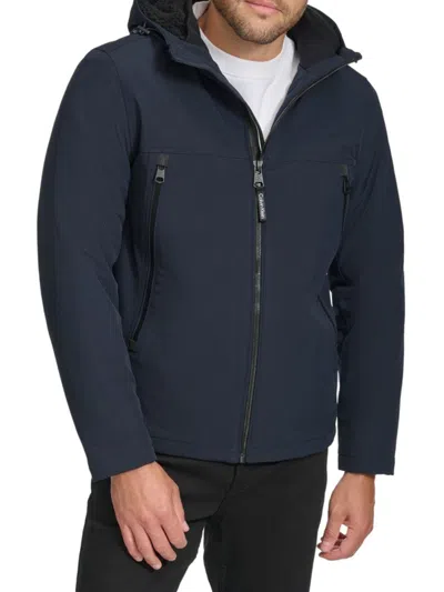 Calvin Klein Men's Faux Fur Lined Hooded Zip Up Jacket In True Navy