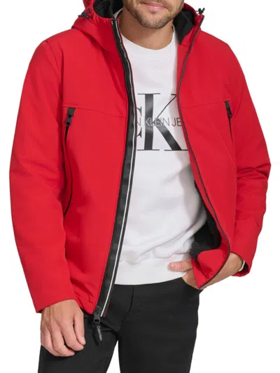 Calvin Klein Men's Faux Fur Lined Hooded Zip Up Jacket In True Red