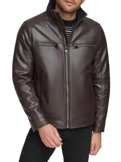 Calvin Klein Men's Faux Leather Biker Jacket In Heritage Brown
