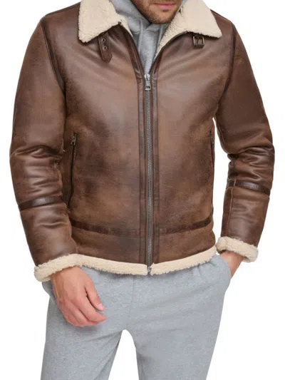 Calvin Klein Men's Faux Shearling Trim Jacket In Brown