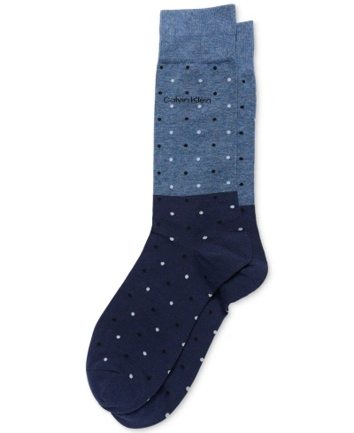 Calvin Klein Men's Flat Knit Crew Length Patterned Dress Socks In Peacoat Assorted