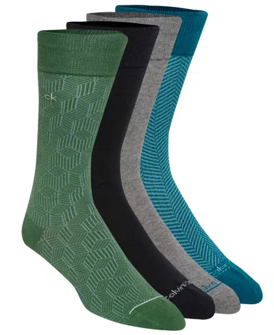 Calvin Klein Men's Flat Knit Crew Socks, 4-pack In Multi