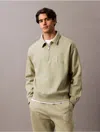 Shop Calvin Klein Men's Fleece Monogram Logo Zip Polo Sweatshirt In Tea