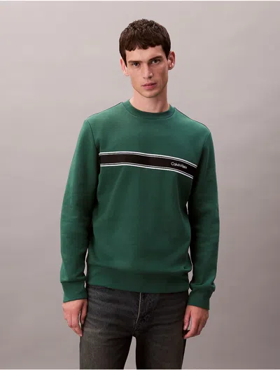 Calvin Klein Men's Fleece Striped Classic Sweatshirt In Green