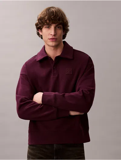 Calvin Klein Men's French Terry Emblem Logo Polo Sweatshirt In Purple