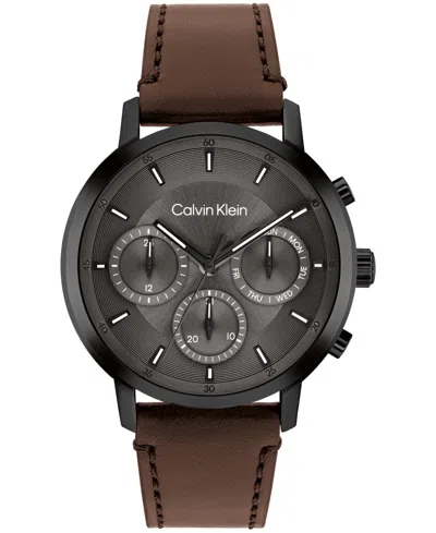 Calvin Klein Men's Gauge Dark Brown Leather Strap Watch, 41mm