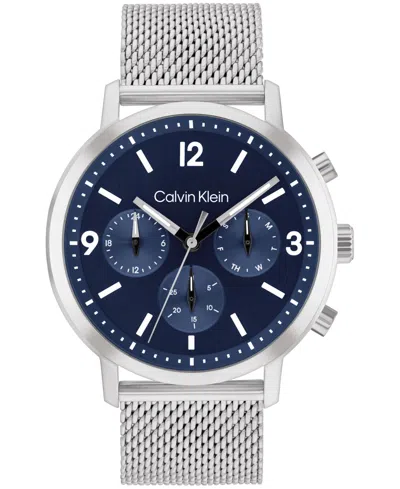 Calvin Klein Men's Gauge Silver Stainless Steel Mesh Watch 44mm In Blue