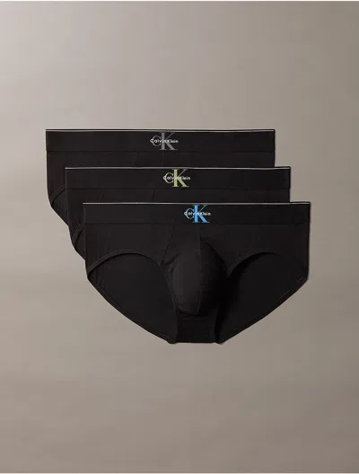 Calvin Klein Men's Graphic Monogram Cotton Stretch 3-pack Brief In Black Bodies W/wb Multi