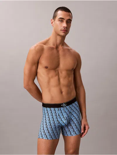 Calvin Klein Men's Graphic Monogram Microfiber Stretch Boxer Brief In Blue