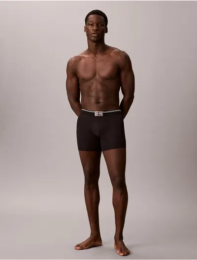 Calvin Klein Men's Graphic Monogram Microfiber Stretch Rib Boxer Brief In Black