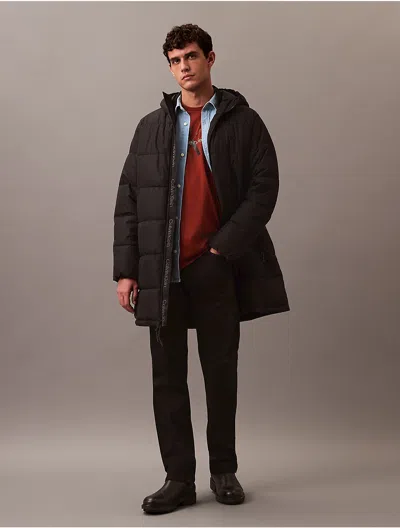 Calvin Klein Men's Heavyweight Hooded Long Puffer Coat In Black