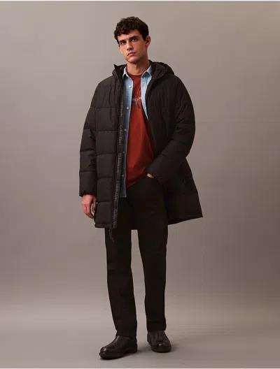Calvin Klein Men's Heavyweight Hooded Long Puffer Coat In Black Beauty