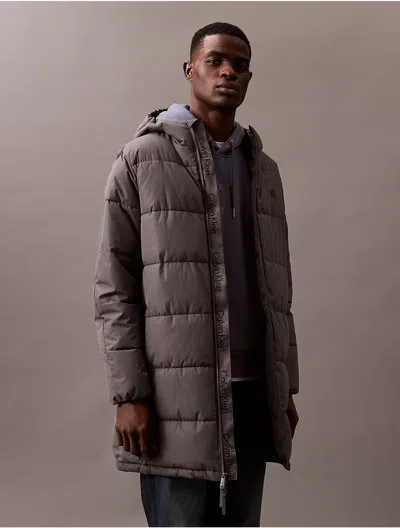 Calvin Klein Men's Heavyweight Hooded Long Puffer Coat In Endless Gray