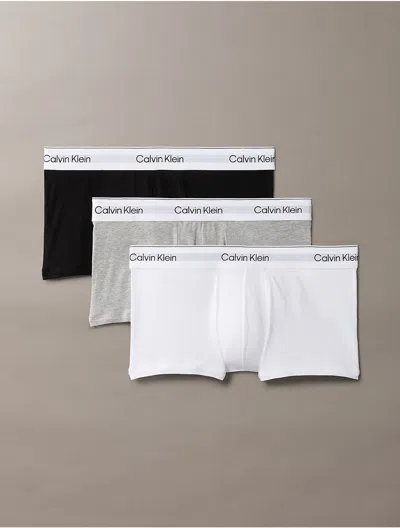 Calvin Klein Men's Icon Cotton Stretch 3-pack Low Rise Trunk In Grey Heather/ Black/ White