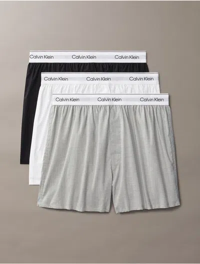 Calvin Klein Men's Icon Cotton Stretch 3-pack Slim Boxer In Black / White / Grey