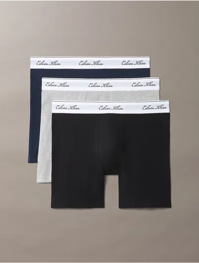 Calvin Klein Men's Icon Cotton Stretch Script 3-pack Boxer Brief In Black/grey Heather/dark Sapphire