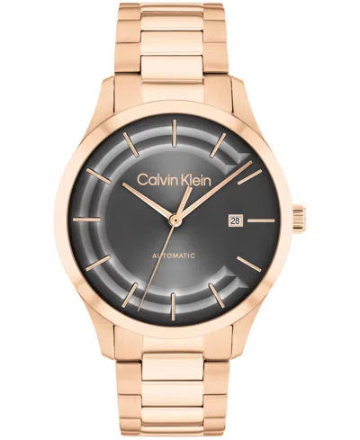 Calvin Klein Men's Iconic Automatic Rose Gold-tone Stainless Steel Bracelet Watch 40mm In Grey