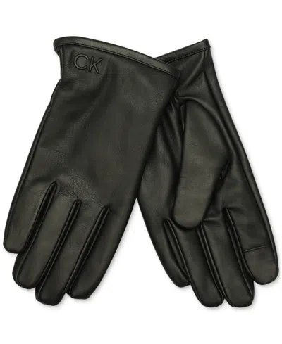 Calvin Klein Men's Injected Leather Gloves In Black