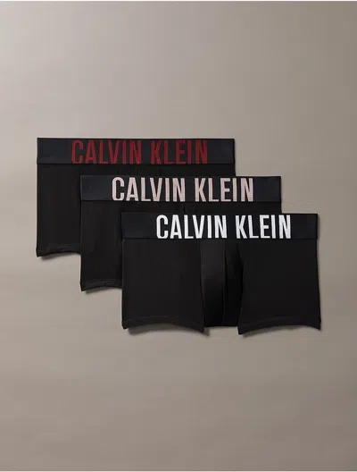 Calvin Klein Intense Power Low Rise Trunks, Pack Of 3 In Black W/ Arctic Ice/rouge/lunar Rock Logo