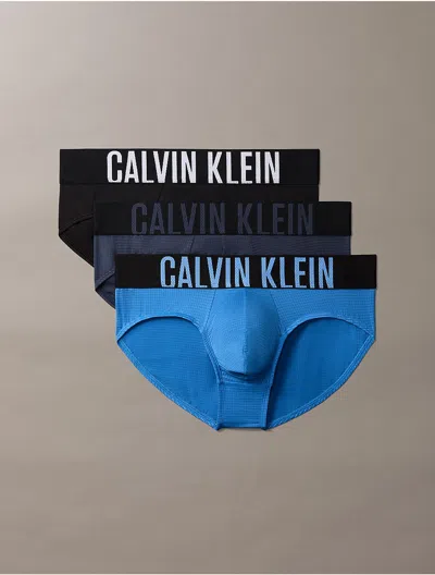 Calvin Klein Men's Intense Power Air 3-pack Hip Brief In Black/ Poseidon Blue/ Speakeasy