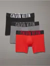 Calvin Klein Intense Power Logo Waistband Micro Low Rise Trunks, Pack Of 3 In Black / Grey Sky / Pompeian Red