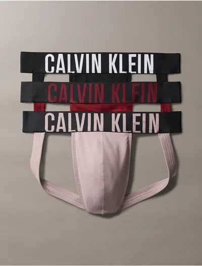Calvin Klein Men's Intense Power Micro 3-pack Jock Strap In Black / Syrah / Sand Trap Brown