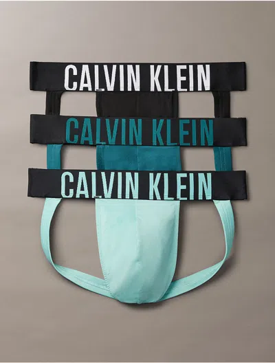 Calvin Klein Men's Intense Power Micro 3-pack Jock Strap In Black/ Tickled Green / Mediterranean