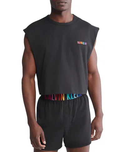 Calvin Klein Men's Intense Power Pride Cropped Logo Embroidered Cotton Muscle Tank In Black