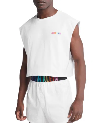 Calvin Klein Men's Intense Power Pride Cropped Logo Embroidered Cotton Muscle Tank In 100 White