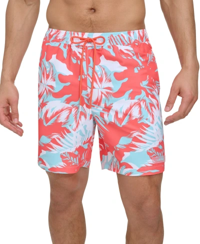 Calvin Klein Men's Island Camo Printed 7" Swim Trunks In Hot Coral