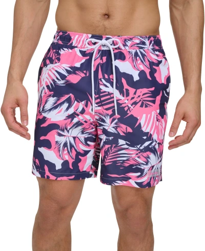 Calvin Klein Men's Island Camo Printed 7" Swim Trunks In Pink