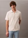 Calvin Klein Men's Jacquard Mesh Sweater Polo Shirt In Silver Birch