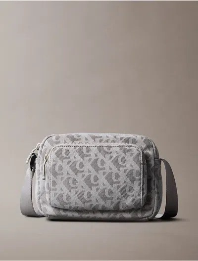 Calvin Klein Men's Jacquard Monogram Logo Zip Backpack In Campus Grey