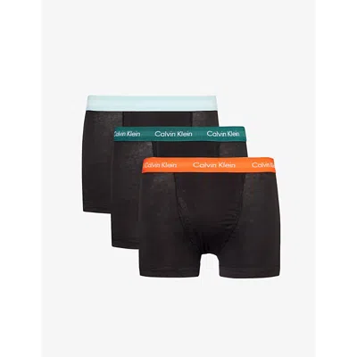Calvin Klein Pack Of Three Stretch-cotton Trunks In June Bug, Stratos,c Kiss