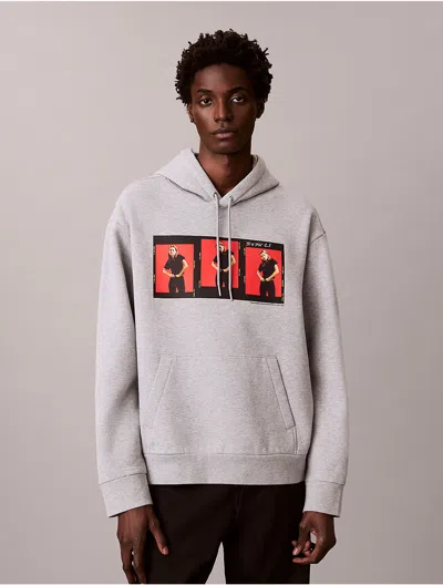 Calvin Klein Men's Kate Moss Fleece Graphic Relaxed Hoodie In Gray