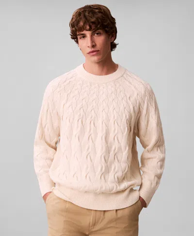 Calvin Klein Lambswool Blend Cable Knit Crew Neck In Neutral