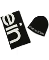 Calvin Klein Men's Large Logo Scarf & Beanie Set In Black