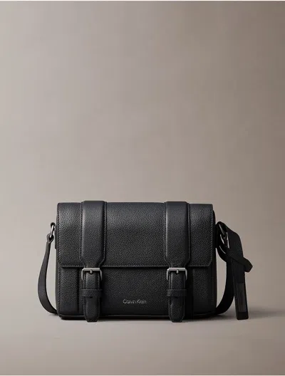 Calvin Klein Men's Leather Flap Messenger Bag In Black