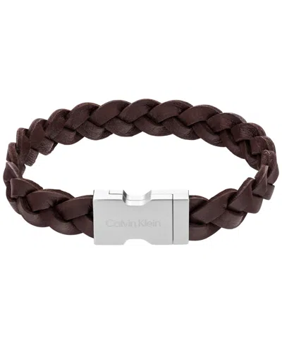 Calvin Klein Men's Leather Industrial Hardware Bracelet In Brown Leather