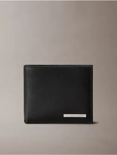 Calvin Klein Men's Leather Logo Plaque Bifold Wallet In Black