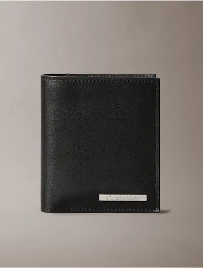Calvin Klein Men's Leather Logo Plaque Slim Bifold Wallet In Black